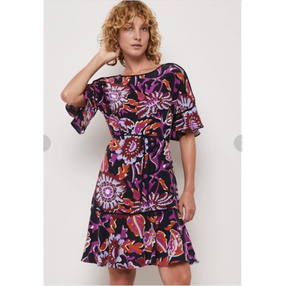 Gorman Silk Mini Dress Sz 6 Black Floral Drop Waist Shift‎ Style Garden Party